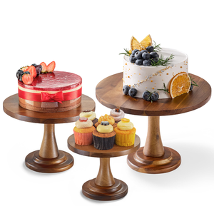 Wood Cake <b>Stand</b> Server Platter New Arrivals 3 Pieces Natural Wood Cake <b>Stand</b> Afternoon <b>Tea</b> Party Dining Room Decoration - Product Image 1