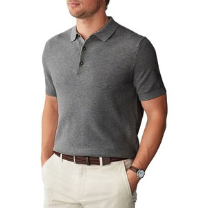 Polo à manches courtes en tricot gris uni pour homme, style décontracté, tissu jersey respirant, faible MOQ, polos pour homme - Product Image 1