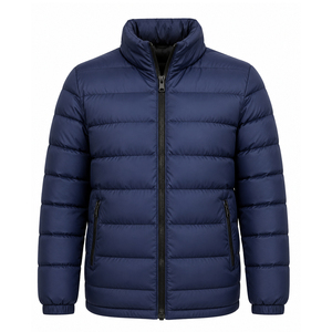 Blouson matelassé pour homme, couleur unie, polyester, hiver, décontracté, fermeture éclair, tendance, coupe-vent, respirant, col montant, coupe droite - Product Image 1