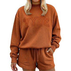 Conjunto de Sudadera y Pantalón Corto de Forro Polar Bordado para Mujer, Estilo Urbano Casual, Manga Larga, Cuello Simulado, Largo hasta la Rodilla, para Invierno, Venta al por Mayor en Grandes Cantidades - Product Image 3