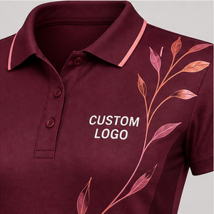 Polo pour femme personnalisé, rose bordeaux, à motif botanique, à séchage rapide, respirant, à manches courtes, uniforme de golf performant WPS-0881 - Product Image 6