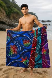 Pareo Iyara de Rayón con Estampado Floral Simple, Estilo Boho, Tejido para Verano, Corte Regular, Morado, Verde, Blanco, Transpirable para Exteriores - Product Image 2