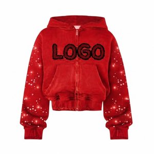 Wholesale Custom Men's <b>Red</b> Tracksuits Sets With <b>Glitter</b> Dot Print Hooded Zipper Sweatshirts And Loose Pants Casual Winter Wear - Product Image 3