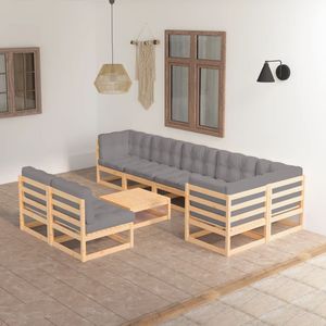 Set salotto da 9 pezzi in legno massello di pino con cuscini mobili da esterno Premium - Product Image 1