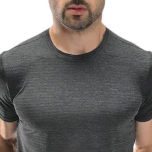 T-shirt pour homme, gris anthracite, coupe ajustée, col rond, manches courtes, uni, basique, décontracté - Product Image 2