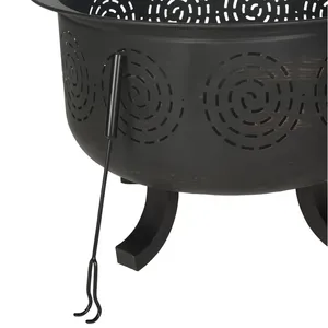 Brasero rond en métal noir pour l'extérieur avec écran anti-étincelles et pioche pour patio, jardin et cour. - Product Image 1
