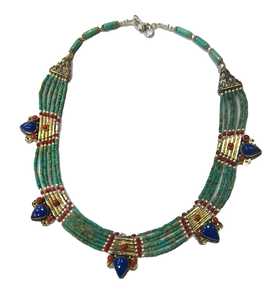 Collier pendentif vintage en turquoise naturelle, corail et lapis-lazuli avec argent sterling 925, fait main, unisexe, chaîne à perles - Product Image 3