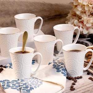 Embossed Pure White Ceramic <b>Tea</b> <b>Cups</b> <b>Set</b> of 6 - Product Image 3