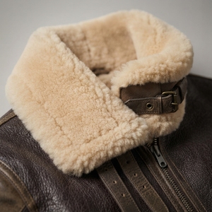 <b>Men</b> Genuine Leather <b>Sherpa</b> Lined Hooded Bomber <b>Jacket</b> Windproof Winter Outerwear Cotton Filled Moto Biker Style - Product Image 4