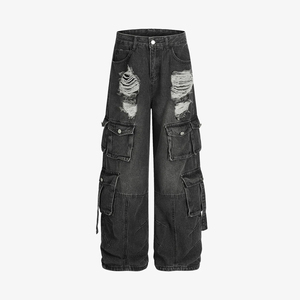 Shorts en jean pour homme, taille mi-haute, style Hip Hop Streetwear, effet usé, respirant, broderie personnalisée OEM - Product Image 5