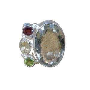 Anillo Elegante de Circonita Verde con Corte Ovalado, Chapado en Plata, Joyería con Múltiples Piedras Preciosas, con Peridoto y Granate, Regalo de Aniversario - Product Image 1