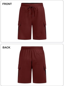 Shorts cargo pour homme, couleur bordeaux, avec cordon de serrage, taille mi-haute, décontractés, respirants, poches tissées, à carreaux, polyester/coton, séchage rapide - Product Image 6