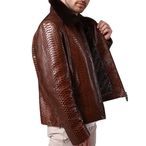 Custom Designer Python Emboss <b>Leather</b> <b>Jacket</b> <b>Men</b> Luxury Cowhide Outerwear OEM ODM Factory Sample Service Available - Product Image 2