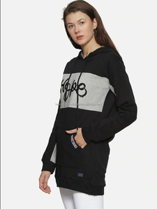 Sweat-shirt à capuche pour femme, à blocs de couleur, manches longues, mélange de coton, tricoté, décontracté, avec poches, logo imprimé sur le devant, style automne - Product Image 6