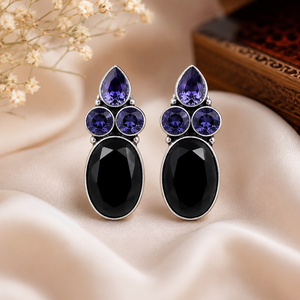 Proveedor Confiable: Pendientes de Plata Oxidada con Amatista Engastada en Bisel, Diseño de Corazones, para Fiesta, de Moda, Regalo para Mujer, Venta al por Mayor - Product Image 1