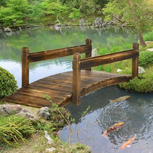 Ponte da Giardino in Legno da 2,3 m con Finitura Tinta, Ringhiere di Sicurezza ad Arco e Fioriere per Giardini, Cortili e Fiumi, Ornamenti da Giardino - Product Image 2