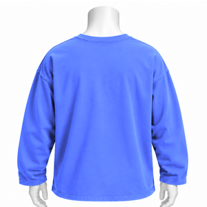 T-shirt à manches longues inversé bleu roi, coupe oversize, en coton délavé, épaules tombantes, style streetwear décontracté, haut unisexe tendance - Product Image 2