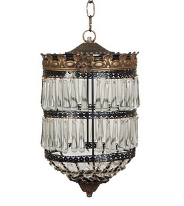 Lampe suspendue en laiton perlé, lustre en cristal - Product Image 1