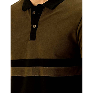 Custom 305gsm Stretch Yarn Dyed Striped Color <b>Blocked</b> POLO Oversize Men's Long Sleeve T-shirts Wholesale - Product Image 5