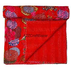 Couette Kantha indienne écologique 100 % coton biologique, faite à la main, vintage, brodée, réversible, taille double, pour la maison, utilisable toute l'année - Product Image 6