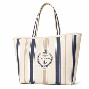 Fashion Striped Canvas Cotton Shoulder Bag <b>Large</b> Tote <b>Handbag</b> with Drawstring Closure for Shopping Outdoor & Daily Life - Product Image 3