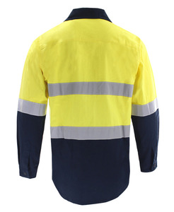 Chemise de travail réfléchissante bleu marine pour homme, manches longues, uniforme en coton haute visibilité avec bandes argentées - Product Image 4