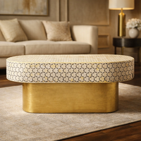 Table basse ovale en bois massif avec incrustation d'os, style moderne, pour salon