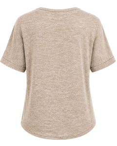 T-shirt décontracté pour femme, col en V, beige personnalisé, manches courtes, mélange de coton, doux, léger, avec poche, confortable pour tous les jours, été - Product Image 2