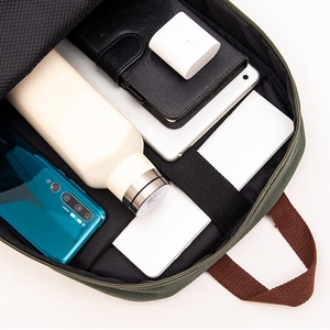 GRS cotton green <b>simple</b> computer <b>backpack</b> canvas casual <b>backpack</b> with genuine leather logo - Product Image 3