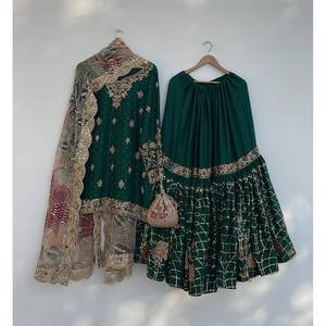 LG Designer Women's Green Party Wear Size m <b>Top</b> Bottom Fancy Dupatta Set - Product Image 2