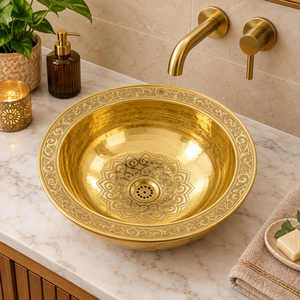 Royal Engraved Mandala Brass Vessel <b>Sink</b> Luxury Carved Gold Wash Basin Countertop <b>Bathroom</b> <b>Bowl</b> Hotel Villa Sanitary Ware - Product Image 2
