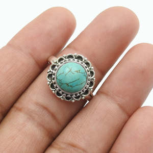 Handmade Bohemian Style Women <b>Ring</b> Bezel Setting Inlay Jewelry For Anniversary Gift Comes With Round Cut <b>Turquoise</b> Gemstone - Product Image 2