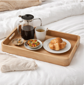 Eco-friendly Natural Bamboo Serving <b>Tray</b> With Built-In Handles Rectangular Minimalist Wooden <b>Tray</b> For Breakfast In <b>Bed</b> Coffee - Product Image 5