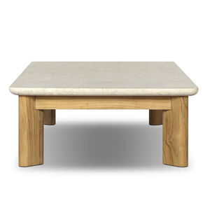 Premium Luxury Home Villa Low Profile Centerpieces Sofa <b>Coffee</b> <b>Table</b> Made Of Solid Teak Wood Frame With Cream Natural <b>Marble</b> Top - Product Image 3