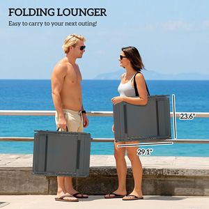 Set di 2 Chaise Longue Grigie da Esterno con Telaio in Alluminio a 5 Livelli, Sedie Pieghevoli da Piscina con Cuscini in Corda per Hotel - Product Image 6