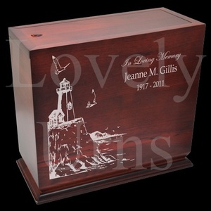 Urna funeraria de madera con acabado cerezo, tamaño grande, para adultos, contenedor para cenizas, recuerdo conmemorativo. - Product Image 2