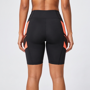 Shorts de compression taille haute pour femme, color block noir et orange, coupe sportive, en tissu tricoté respirant, shorts de compression premium - Product Image 3