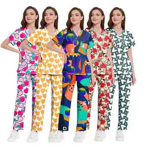 Cartoon Printed Women's Medical Hospital Scrubs New Uniform <b>Sets</b> with Straight Pants Comfortable Nurses Scrubs <b>Doctor</b> Uniform - Product Image 5