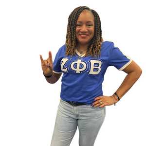 Zeta Chenille Premium V Neck Ringer Shirt Women Embroidery Logo Soft Cotton Casual Fit Short Sleeve Stylish Top - Product Image 5