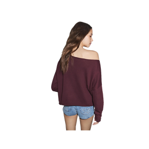 เสื้อสเวตเตอร์ถักทรงโอเวอร์ไซส์สำหรับผู้หญิง สีพื้น ไหล่ตก แขนยาว คอกลม ผ้าฝ้ายระบายอากาศ เสื้อฤดูร้อน - Product Image 4