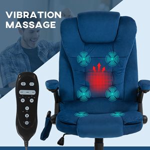 6-Point Executive Office Chair with Heat Velvet High <b>Back</b> Dark Blue <b>Vibrating</b> <b>Massage</b> Chair - Product Image 4