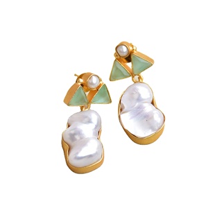 ต่างหูทรงหยดน้ำไข่มุกหรูหราประดับหินกึ่งมีค่าประดับด้วยโรเดียมและงานฝีมือที่ประณีต - Product Image 5