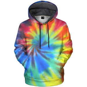 Sweat à capuche tie-dye spirale arc-en-ciel pour homme, coupe oversize, style festival, motif tourbillon psychédélique coloré, en coton épais, coupe carrée - Product Image 3