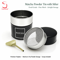 Boîte en métal cylindrique pour poudre de matcha avec tamis, passoire à mailles fines, boîte à thé en métal de qualité alimentaire avec cuillère, vente en gros