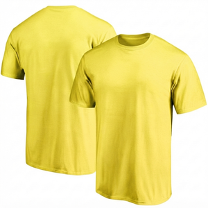 T-shirt d'été uni jaune citron pour homme, 100 % coton jersey, coupe classique, respirant, séchage rapide, col rond, manches courtes - Product Image 1