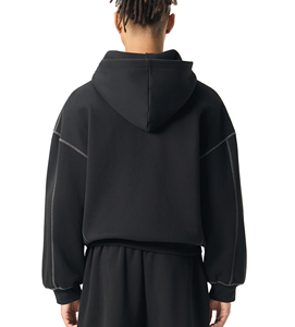 Contrast-Stitched Boxy Fleece <b>Zip</b> Hoodie 100% Cotton Eco-Friendly 360g Heavyweight - Product Image 4