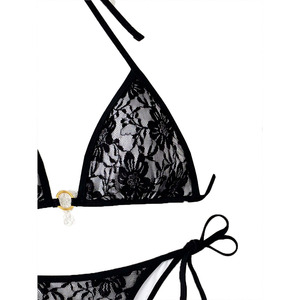 Conjunto de Bikini Triangular de Encaje para Mujer, Estilo Halter con Lazos Laterales, Traje de Baño de Dos Piezas con Detalle de Anillo, Estilo Brasileño, Ropa de Playa OEM USA - Product Image 2