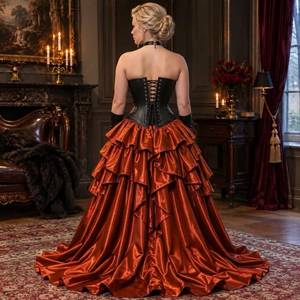 Combinaison en cuir gothique, corset de cosplay reine des vampires en dentelle avec jupe et veste en soie respirante - Product Image 2