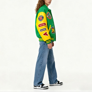 เสื้อแจ็คเก็ตวาร์ซิตี้แบบยูนิเซ็กซ์ ปักลายเชนิลล์ แขนหนัง แจ็คเก็ตเบสบอลแบบ Letterman สตรีทแวร์สั่งทำได้ - Product Image 3