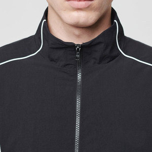 Men's Black Gray Solid Skinny <b>Wind</b> <b>Breaker</b> Tracksuit Full Sleeve Drawstring Stand Collar Sporty Breathable Lightweight - Product Image 4